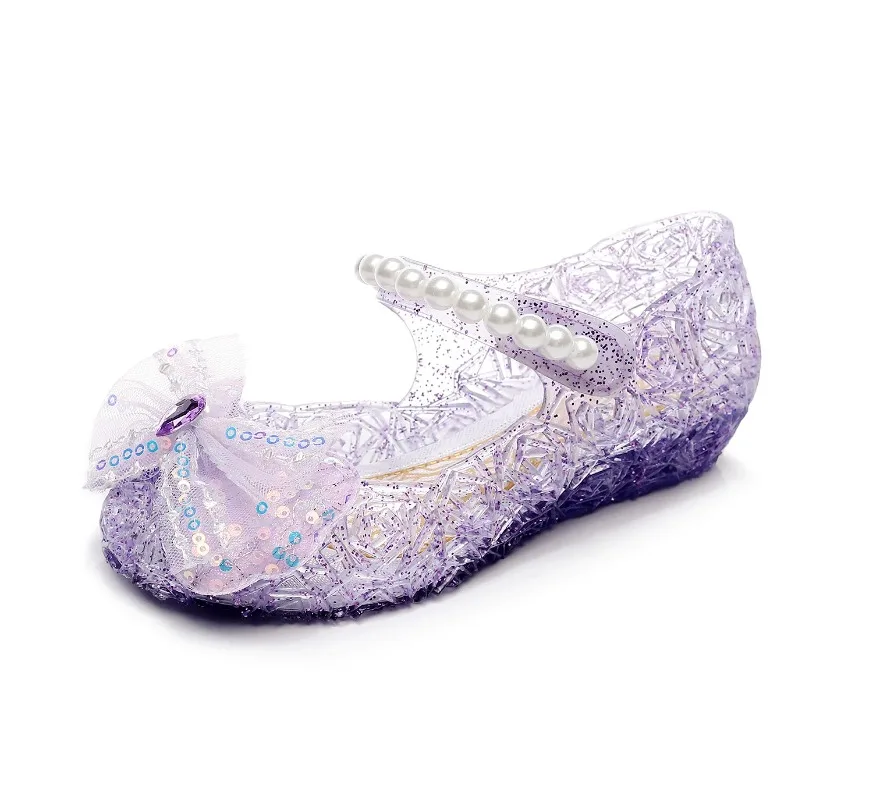 Kids Girl Bowknot Princess Sandal Children Soft Bottom High Heels Crystal Jelly Wedding Performances Party Shoe PVC Beach Sandal