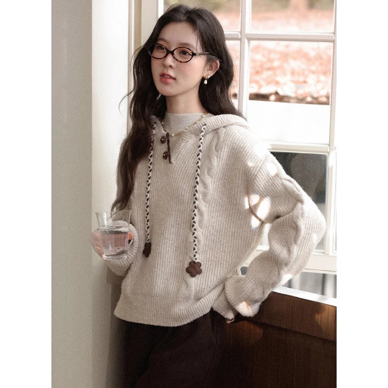 

ALXNAN пуловеры с капюшоном на шнурке с цветком и эластичным подолом в стиле пэчворк, свободный крой, мягкий трикотаж, эластичные молодежные повседневные женские топы L58621