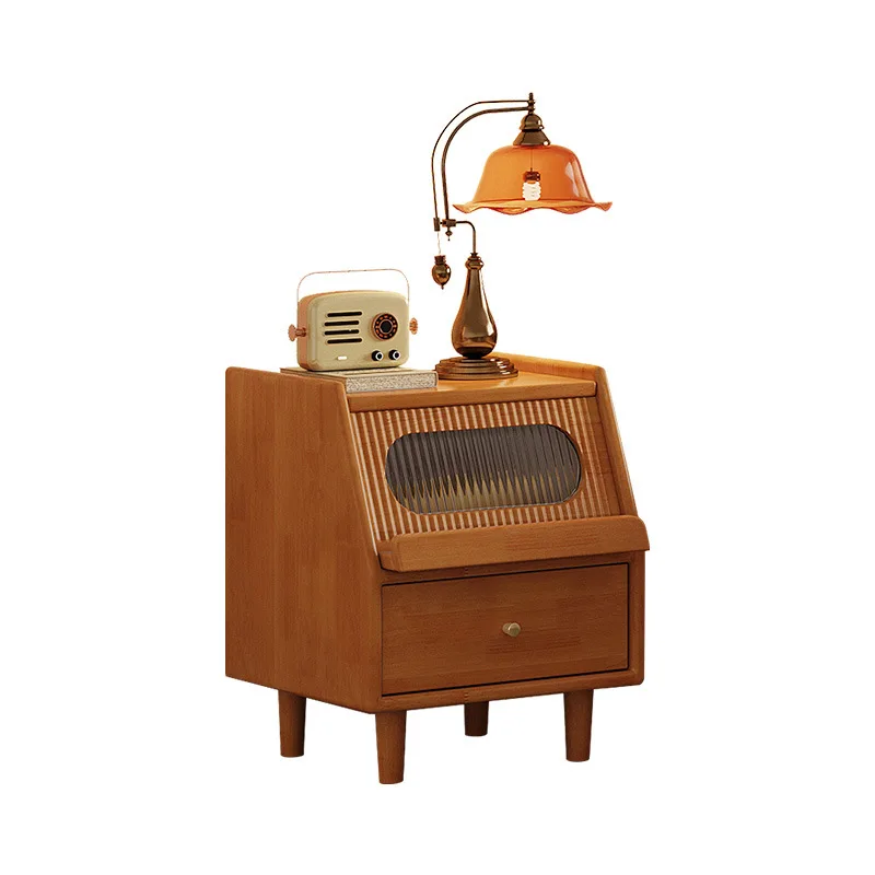 

American retro bedside table, cherry-colored small ultra-narrow storage solid wood bedside table