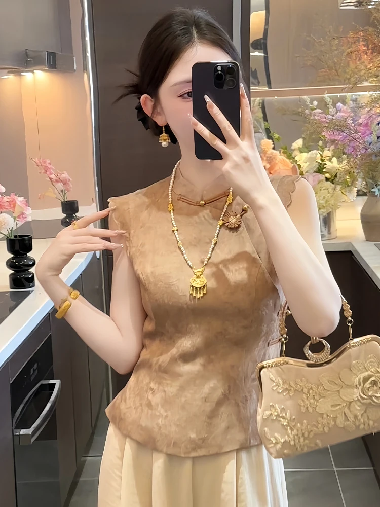 

Faionable Svel Chinese Sle irt Women's Slanting Button-Up Slimming Top Breathable Comfortable Commute Wear