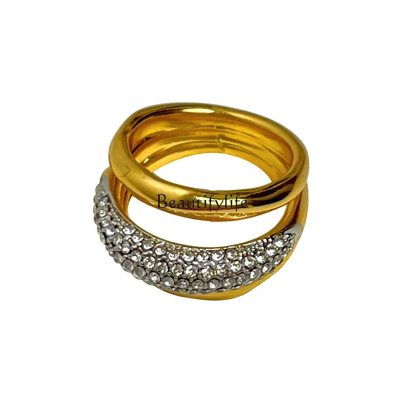 

Gold slightly inlaid special-shaped multi-circle light luxury high-end sense unique exquisite couple accessories