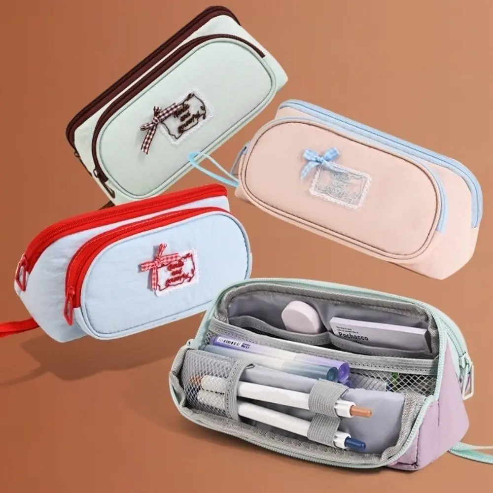 

Треугольная магнитная сумка для ручек с бантом, многослойный пенал с бантом, карман для хранения, большая вместительная сумка для ручек в корейском стиле