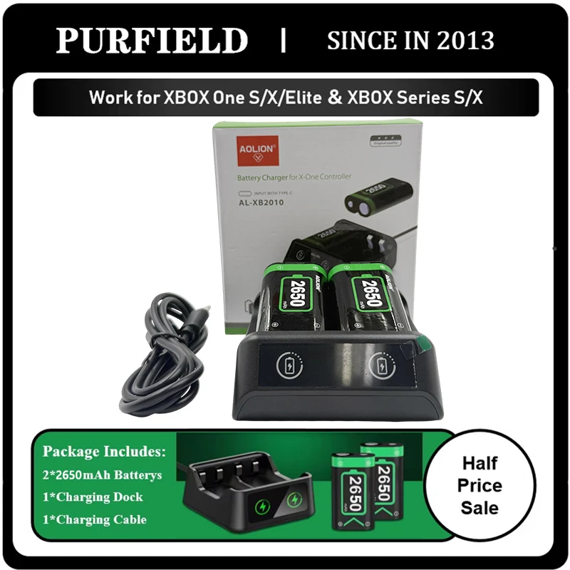 PURFIELD 2x2650 мАч Аккумуляторная батарея Xbox One Контроллер Аккумулятор USB-C Док-станция для быстрой зарядки для Xbox One Series X | С PURFIELD 2x2650 мАч Аккумуляторная батарея Xbox One Контроллер Аккумулятор USB-C Док-станция для быстрой зарядки для Xbox One Series X | С