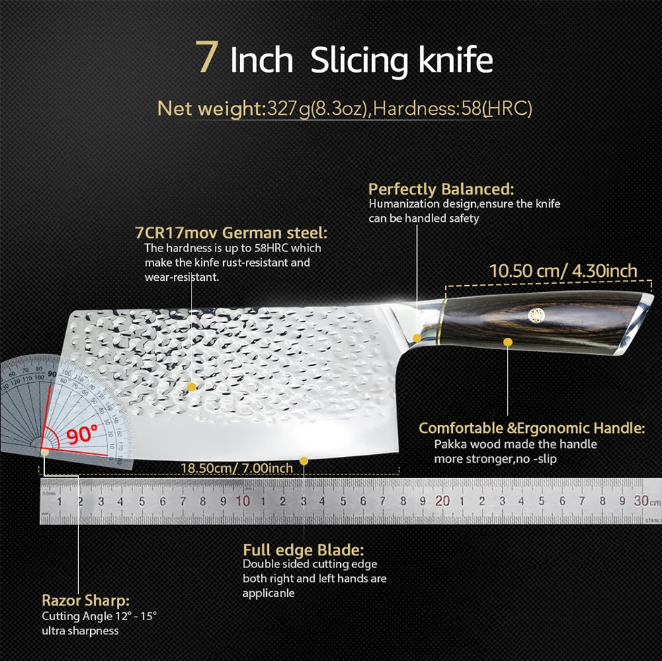 Kitchen Cleaver Meat Knife  7CR17 Stainless Steel Handmade Forged  Chopper Vegetable Slicing Knife Kitchen Tool