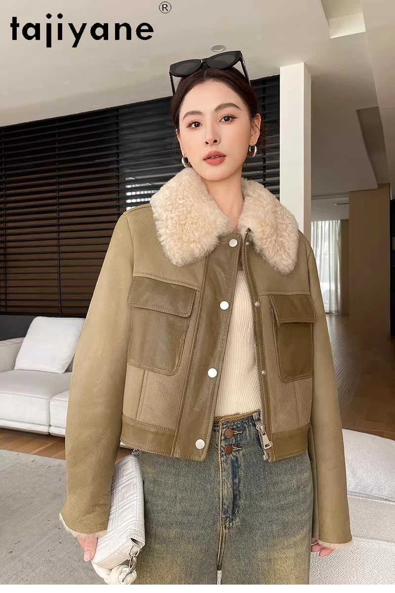 เสื้อแจ็คเก็ตขนแกะแท้ 100% ยี่ห้อ TAJIYANE พร้อมขนแกะติดตัว เสื้อโค้ทขนสั้นแฟชั่นสำหรับผู้หญิง เสื้อโค้ทขนสัตว์แท้สำหรับฤดูหนาว เสื้อผ้าผู้หญิง