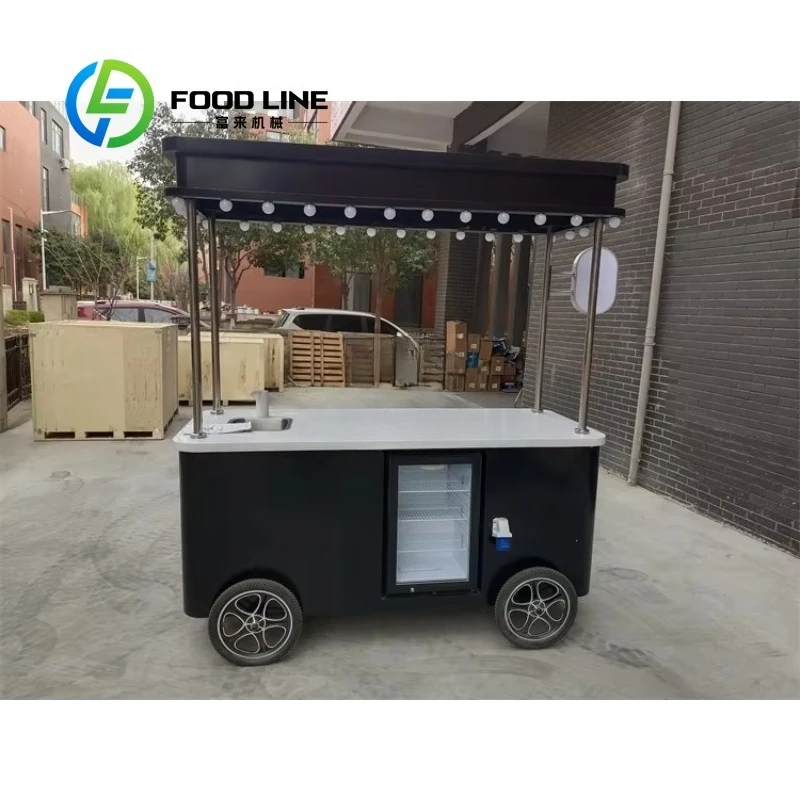 Customized Hand Push Coffee Ice Cream Cart Commercial Mobile Vending Kiosk Street Snack Catering Business Equipment