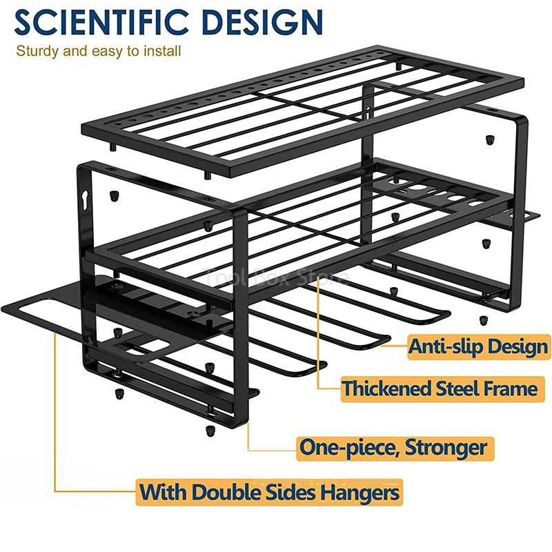 3-Layer Power Tool Rack Wall Mount Tools Organizer Heavy Duty Electric Drill Holder Floating Tool Shelf Garage Tool Cabinet