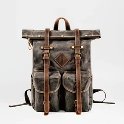 MUCHUAN Europe Canvas Leather Backpacks Mens 15