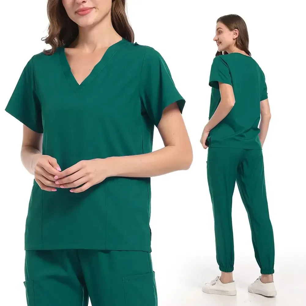 

Scrubs Uniform Suit Short Sleeve V-neck Tops+jogger Pants Set Nursing Uniform Women Multicolor Pet Doctor Scrub Medical Workwear