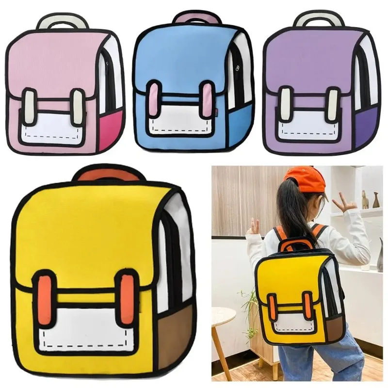 2D Student Schoolbag Trendy Fairy Tale Comic Print Large Capacity Student Backpack Lightweight Book Bag Boys Girls Gift