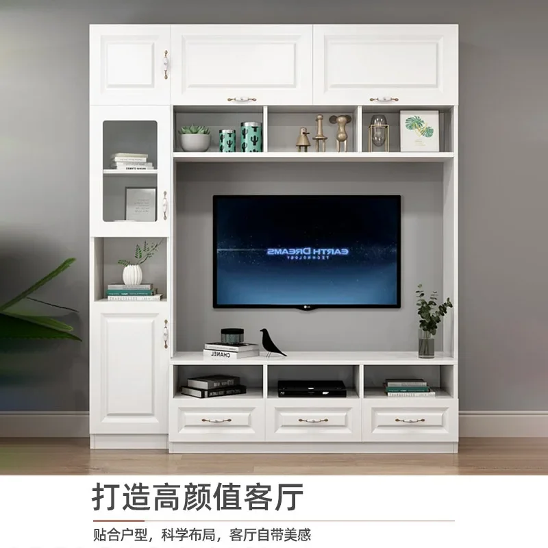 Customized TV Cabinet Modern Simple Living Room Integrated Background Wall  Light Luxury Nordic TV