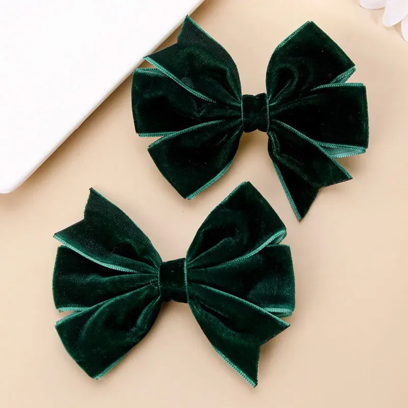 2Pcs Sweet Velvet Bow Hairpins Solid Color Bowknot Hair Clips For Girls Satin Barrettes Duckbill Clip Kids Hair Accessories