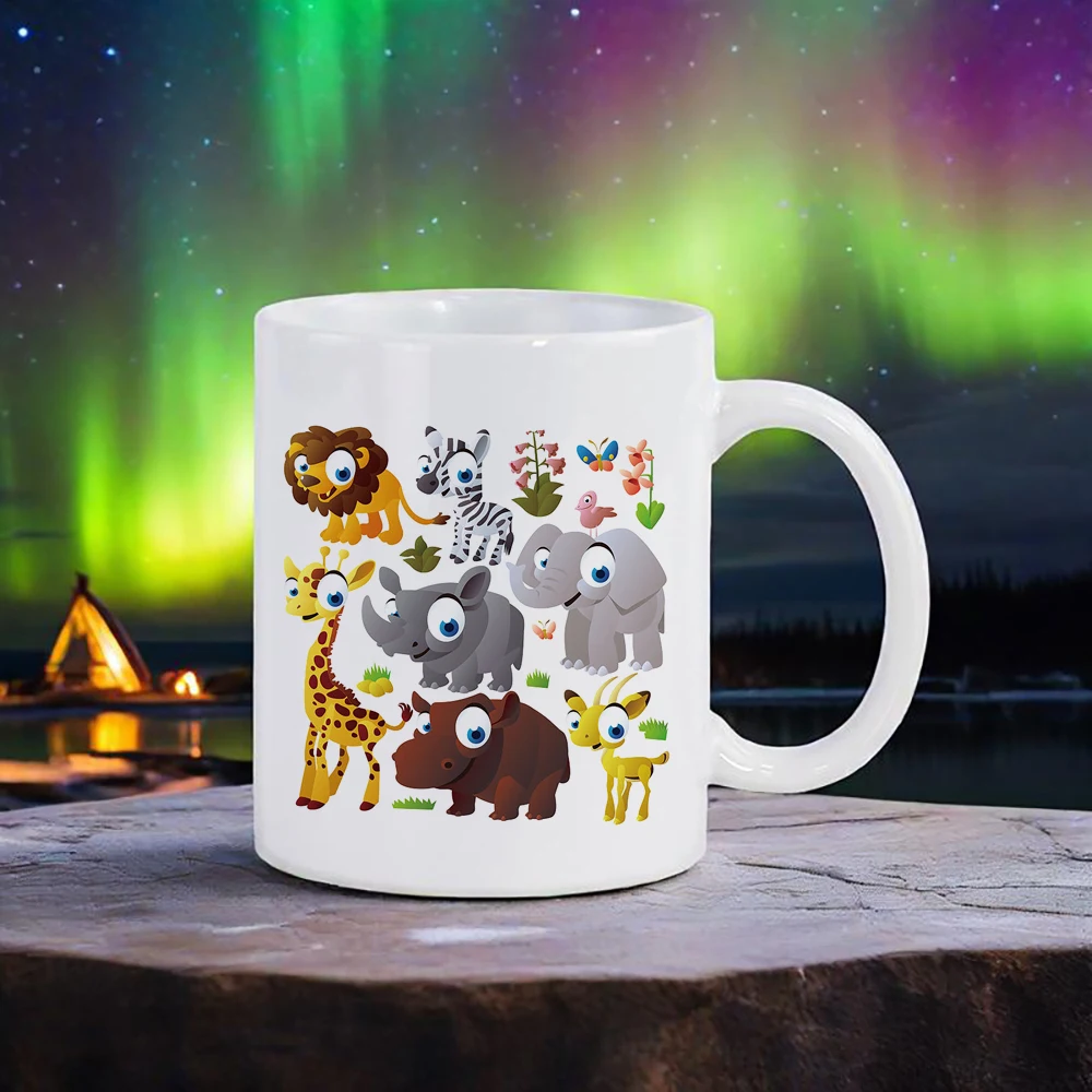 

Sweet Little Animal Coffee Cup Cartoon Big Eyes Animal Style Mug 330ml Mugs for Breakfast Juice Daily Use for Kids Home School