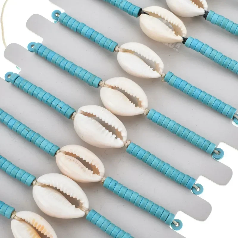 12 Pcs/Lot Natural Stone Shell ＆ Star Charm Wooden Beads Bracelets For Women Adjustable Braided Rope Wristband Boho Jewelry Gift