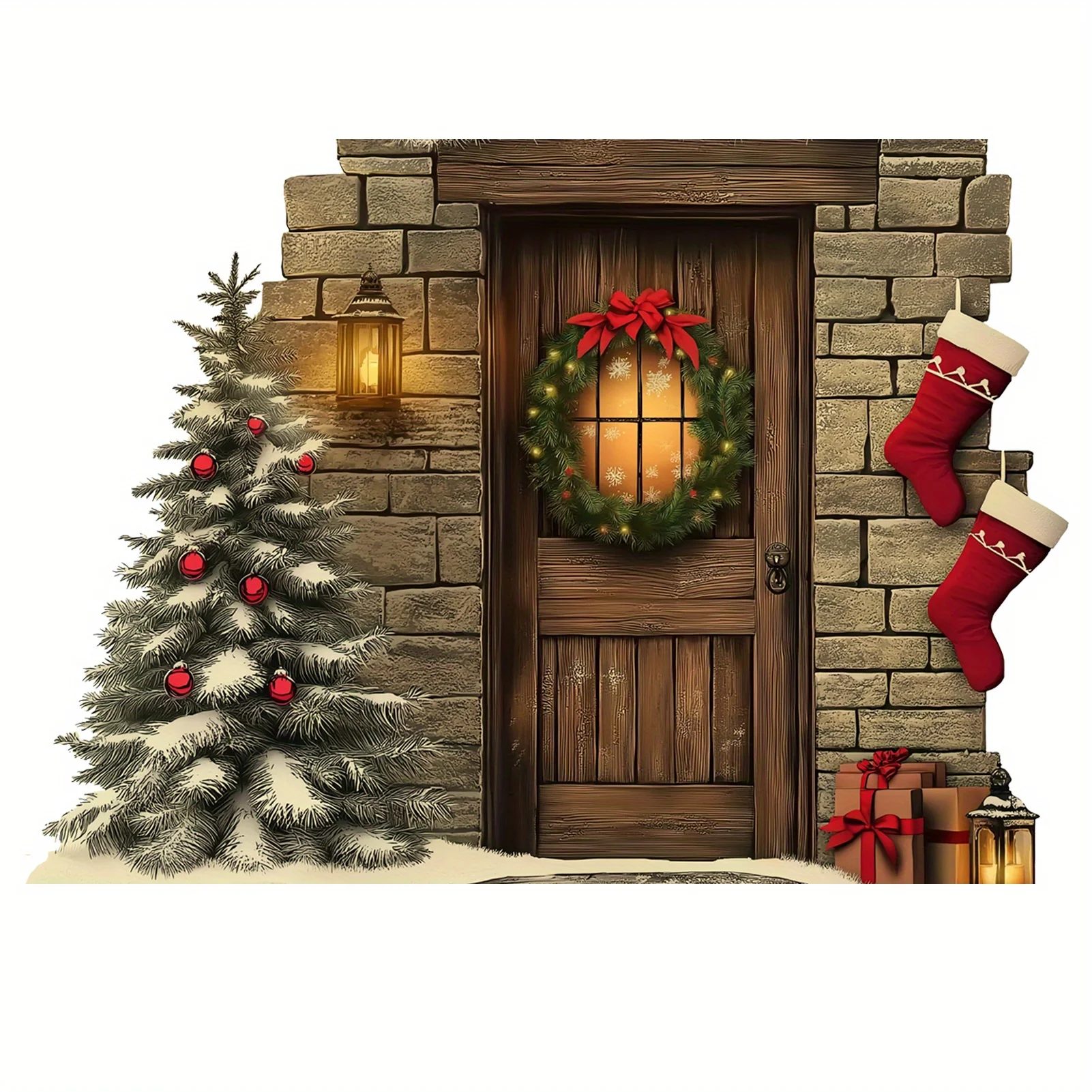 

1PC Jolly Mini Christmas Cottage Door Sticker for Xmas Home & Gift Accents" Sticker, Fit for Laptop Decals, Scrapbooks
