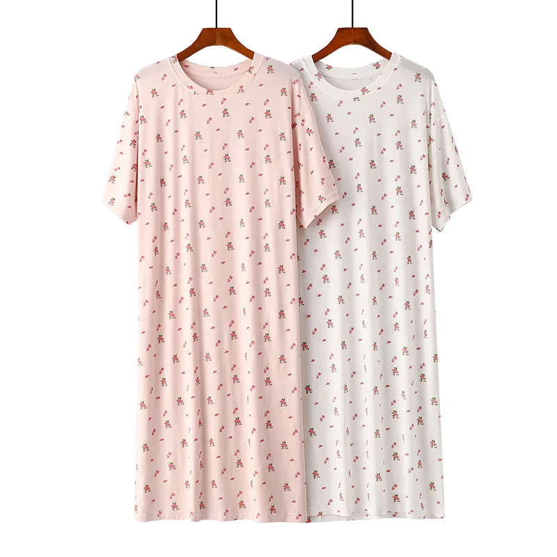 

Женская ночная рубашка из модала, ночная рубашка для женщин, одежда для сна, новое летнее пижамное платье с короткими рукавами и цветочным принтом, свободная ночная рубашка