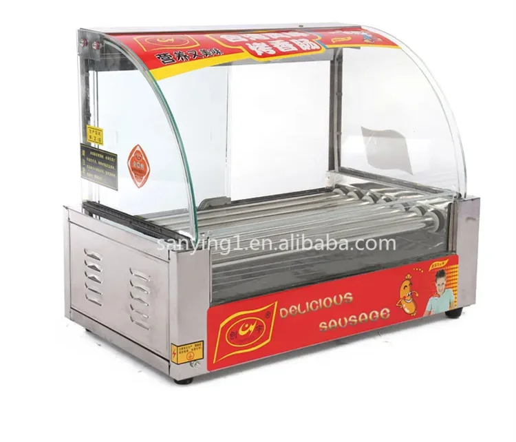 Gran oferta, máquina eléctrica automática para parrilla de perritos calientes con Control de temperatura, máquina para perritos calientes de acero inoxidable