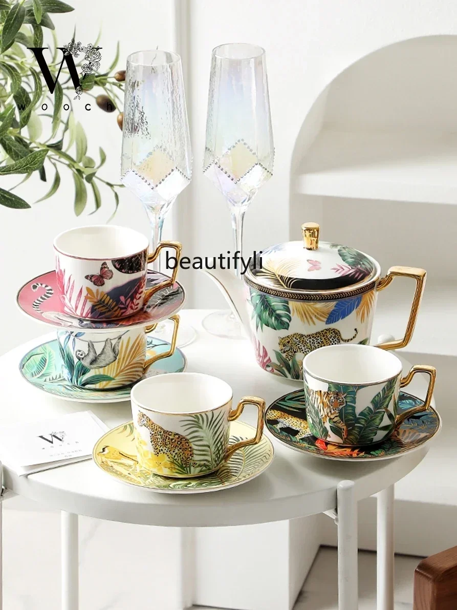 Rainforest Secret Realm 4 cups and saucers 1 pot gift box light luxury high-end coffee cup for housewarming Teachers' Day