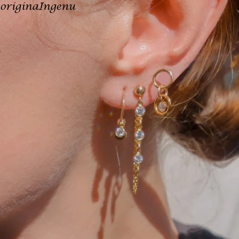 

Набор из 3 пар золотых сережек с цирконами, 14K, позолоченные, роскошные ювелирные украшения, подарок для женщин, женские серьги, комплекты ювелирных украшений