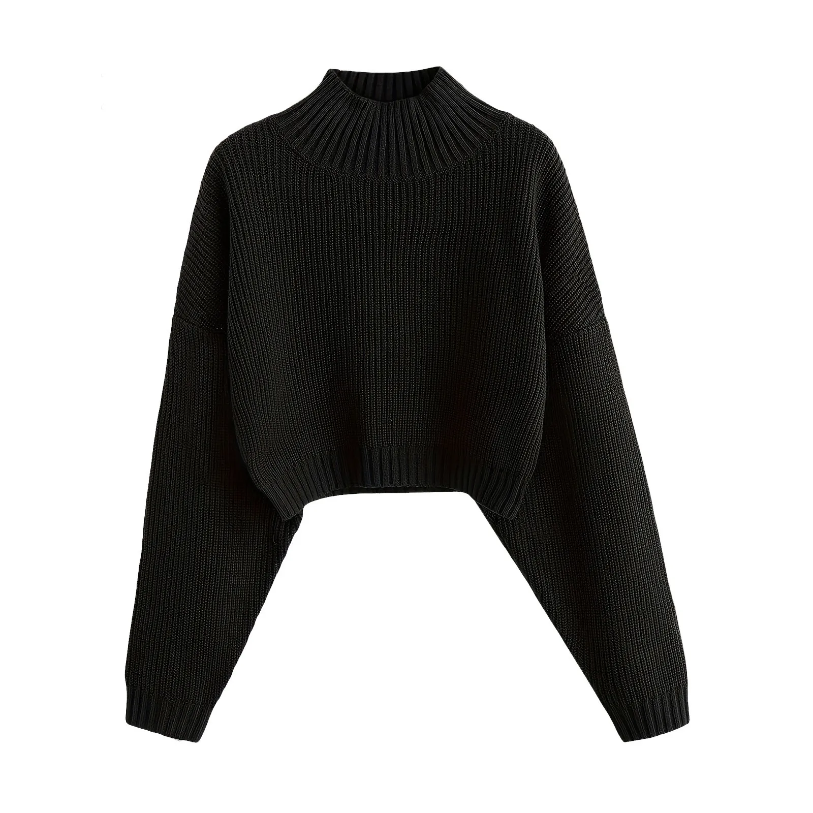 Fashion Turtleneck Warm Knitted Tops Womens Drop Shoulder Choker Long Sleeve Sweater Solid Casual Pullover Jumper Top for Women