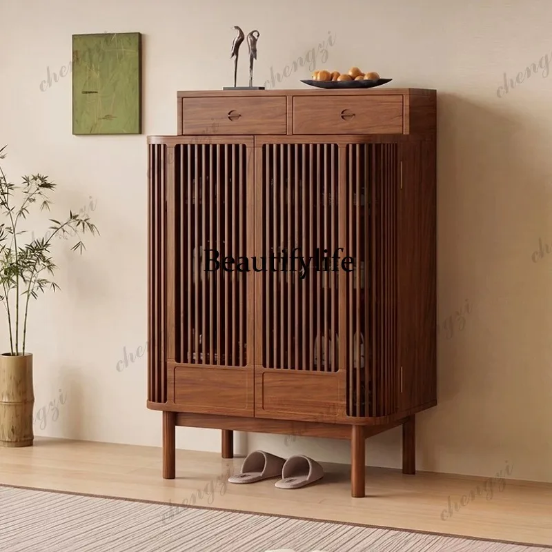 Black walnut solid wood shoe cabinet, storage cabinet integrated against the wall, home door, new entry door