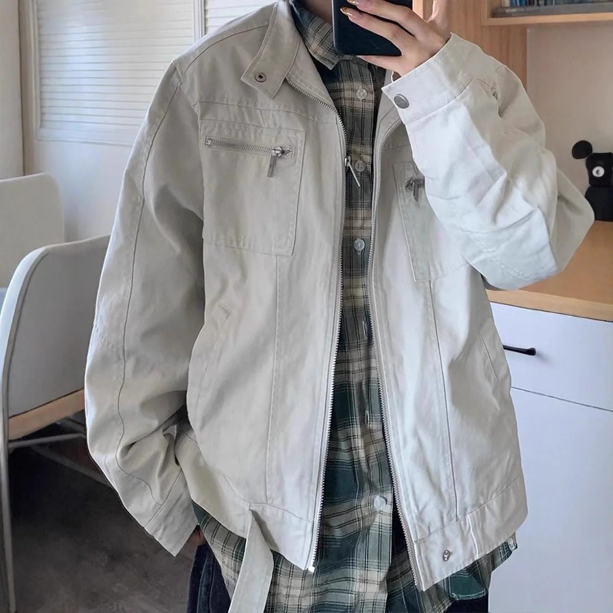 

Винтажная джинсовая куртка на молнии для мужчин, весенне-осенняя американская рабочая одежда, куртка Harrington высшего качества, пальто