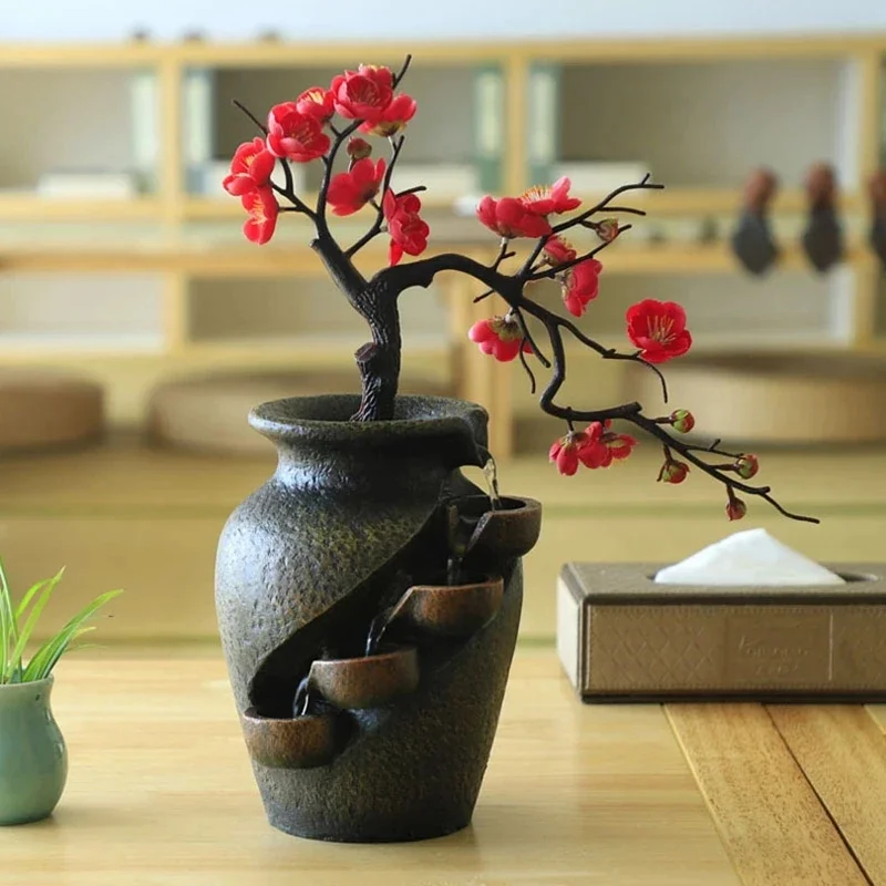 

Home Decorations Desktop Waterfall Fountain Wealth Feng Shui Lucky Ornaments Simulation Plant Vase Relax Water Sound