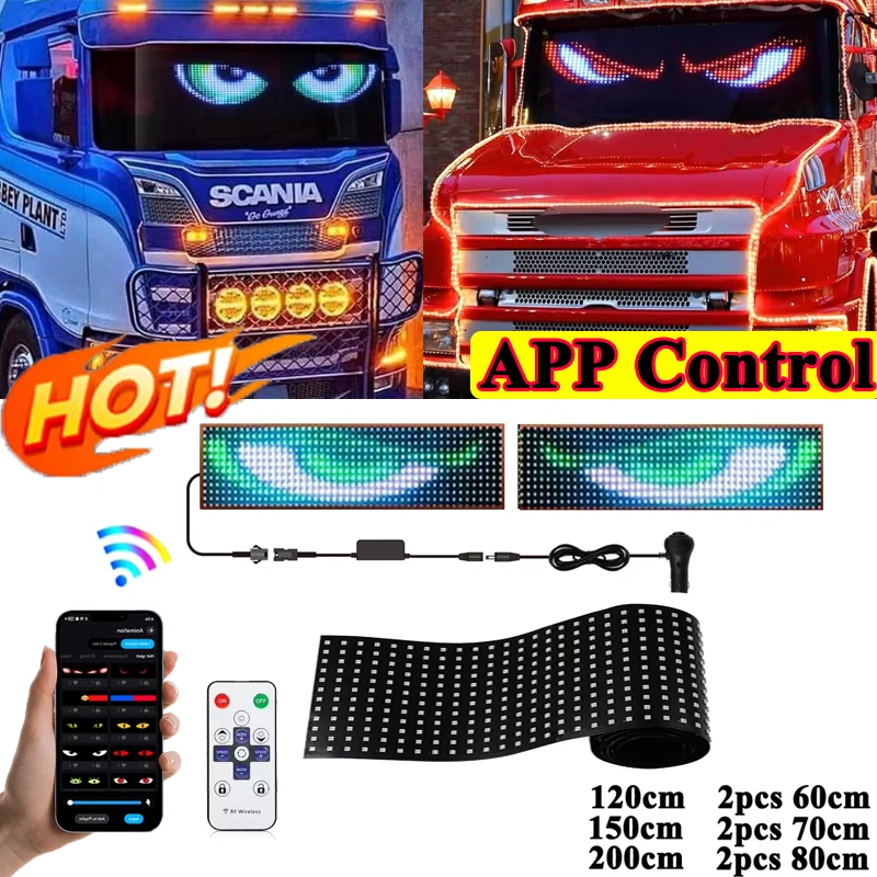 New App Control Truck Car Devil Eye LED Pixel Panel Light Soft Foldable Scrolling For Board Windshield Animation Pattern 12V 24V