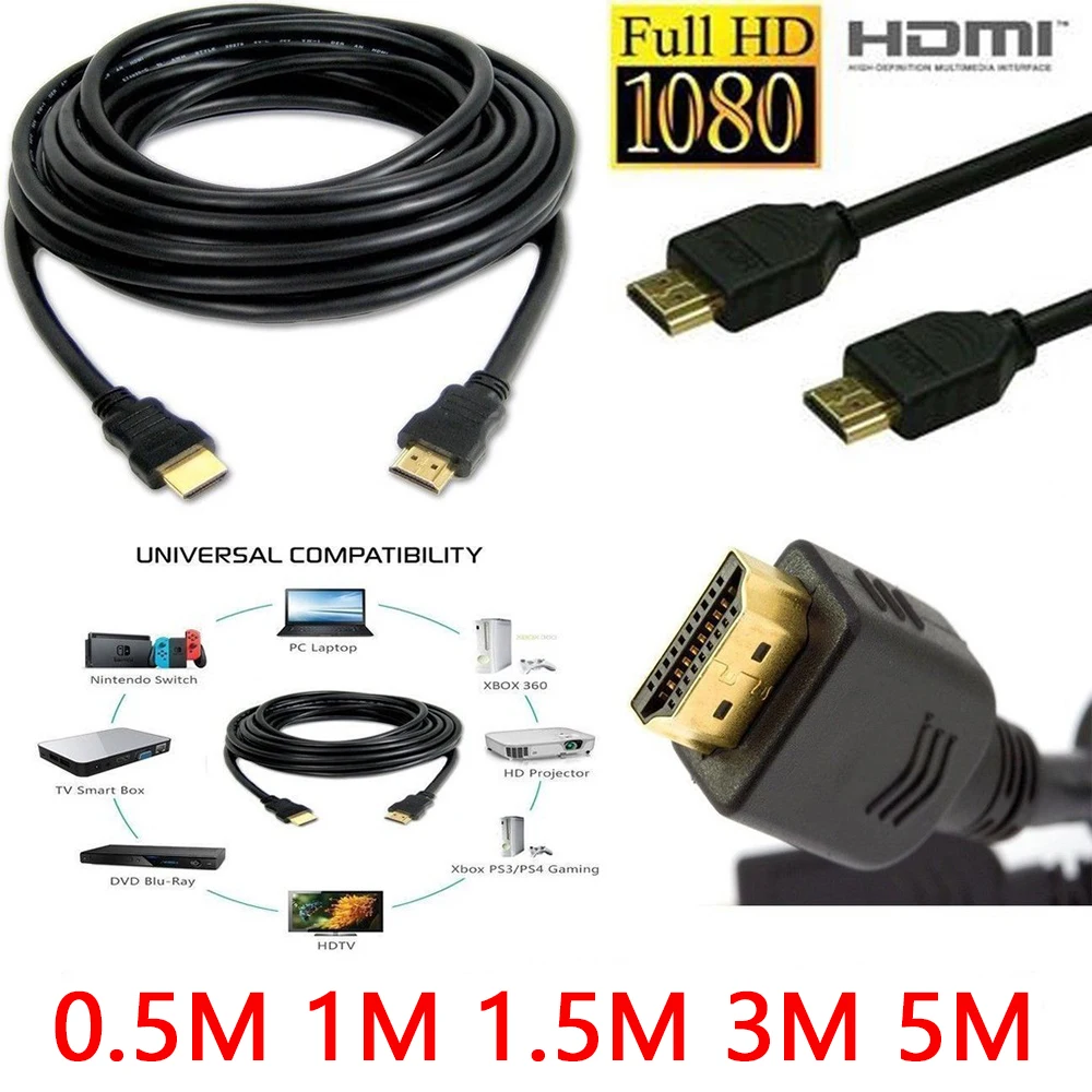 HDmi Cable 0.5M 1M 1.5M 3M 5M HD 4K 1080P High Speed HDMI To HDMI Adapter For Lcd Dvd HDtv Ps3 Mytv 3D Uk