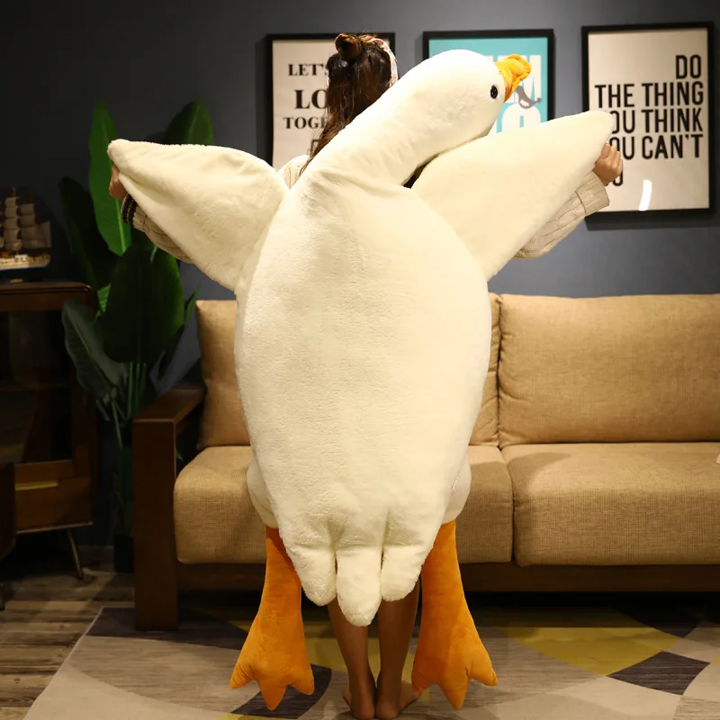 Appease Plush Long Pillow Toy Simulation Big Wings Duck Soft Stuffed Giant Bird Cuddly Wild Goose Doll for Kids Birthday Gift