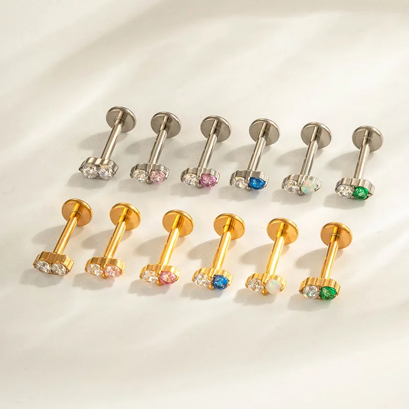 16G G23 Titanium Gold/Silver Plated Ear Stud, Stackable Piercing Jewelry Earrings for Sensitive Ears Cartilage Helix Conch Lobe