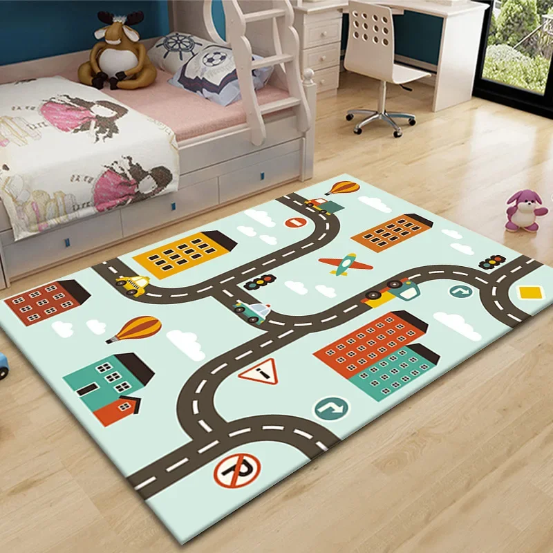 Kids City Road Playmat Taffic Carpets Highway Map Child Play Crawling Game Floor Mat Home Living Room Bedside Non-slip Area Rugs