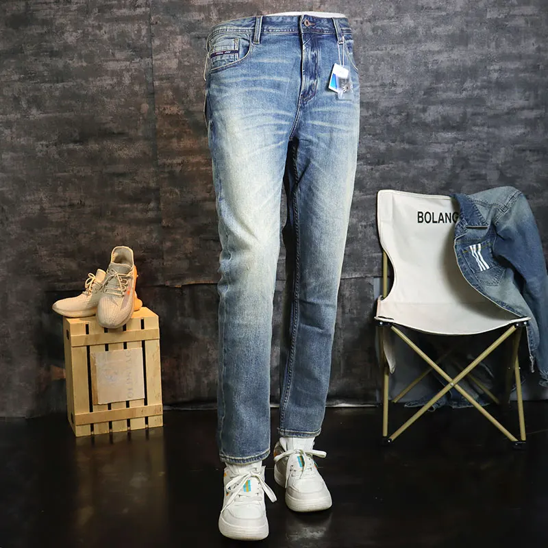 Fashion designer men's jeans, high-quality elastic slim fit retro jeans, men's classical pants, simple casual designer denim pan