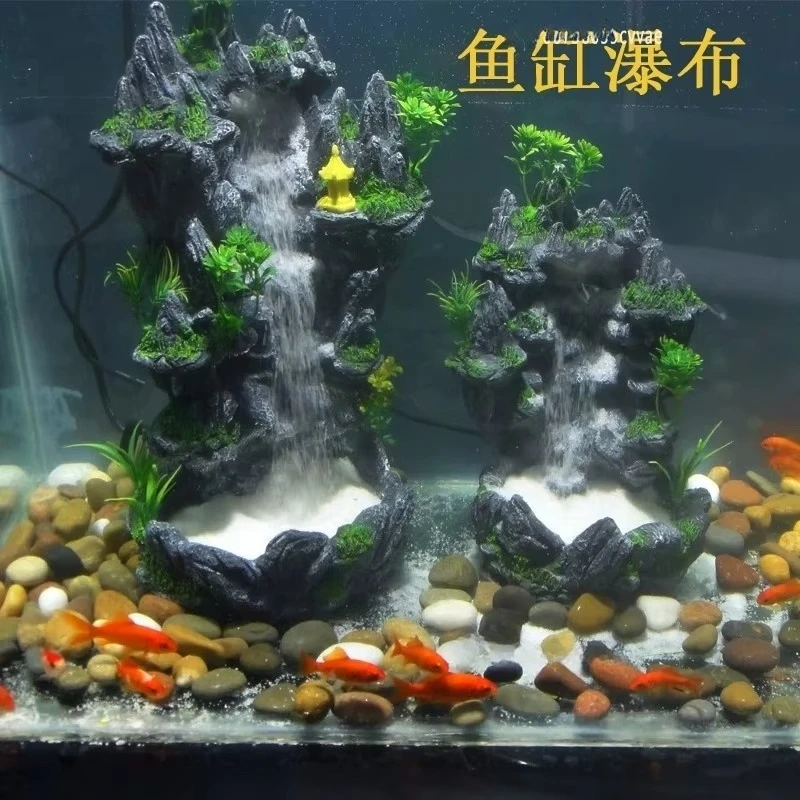 DIY Aquarium Landscaping Rockery Kit, Finished Quicksand Waterfall Decor for Grass Carp Fish Tank