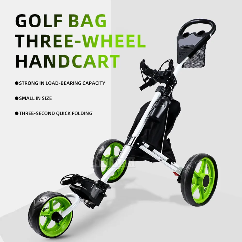 Portable Foldable Detachable Golf Push Cart, Aluminum Golf Trolley Bag Carrier 3-Wheel