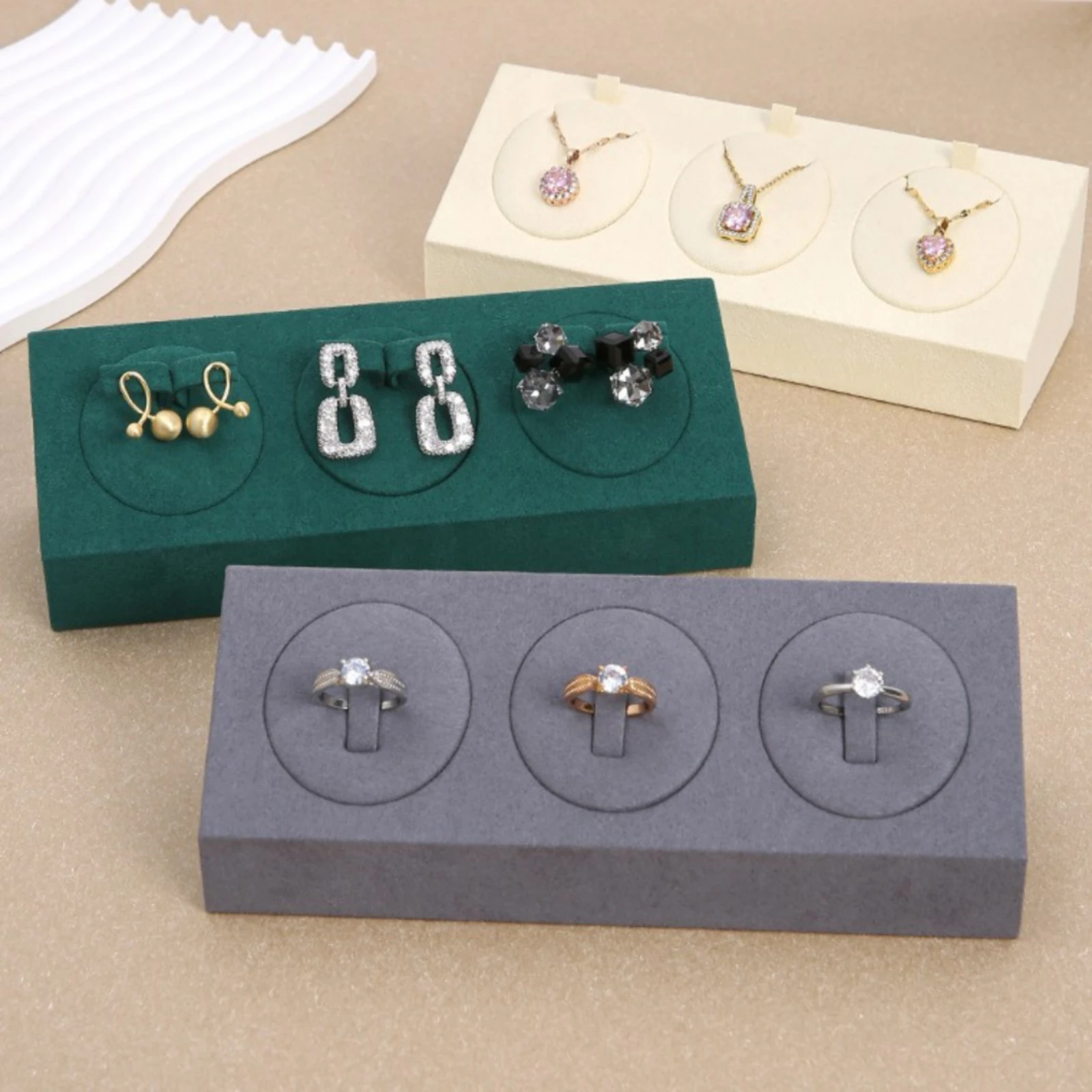 

Necklace Charm Stand Upright Tabs Jewelry Display Stand Retail Fixture Three-Slot Suede-Like