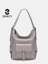 Zency Stylish Women Shoulder Bag 100% Genuine Leather Large Capacity Handbag Multifunction Satchel Bag Backpack Brown 2 in 1 Bag