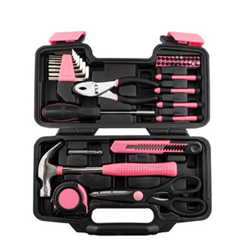 

39Pcs Household Repair Tool Kit Multipurpose Pink Home Hand Tool Set with Storage Case Durable Hammer and Screwdriver Set