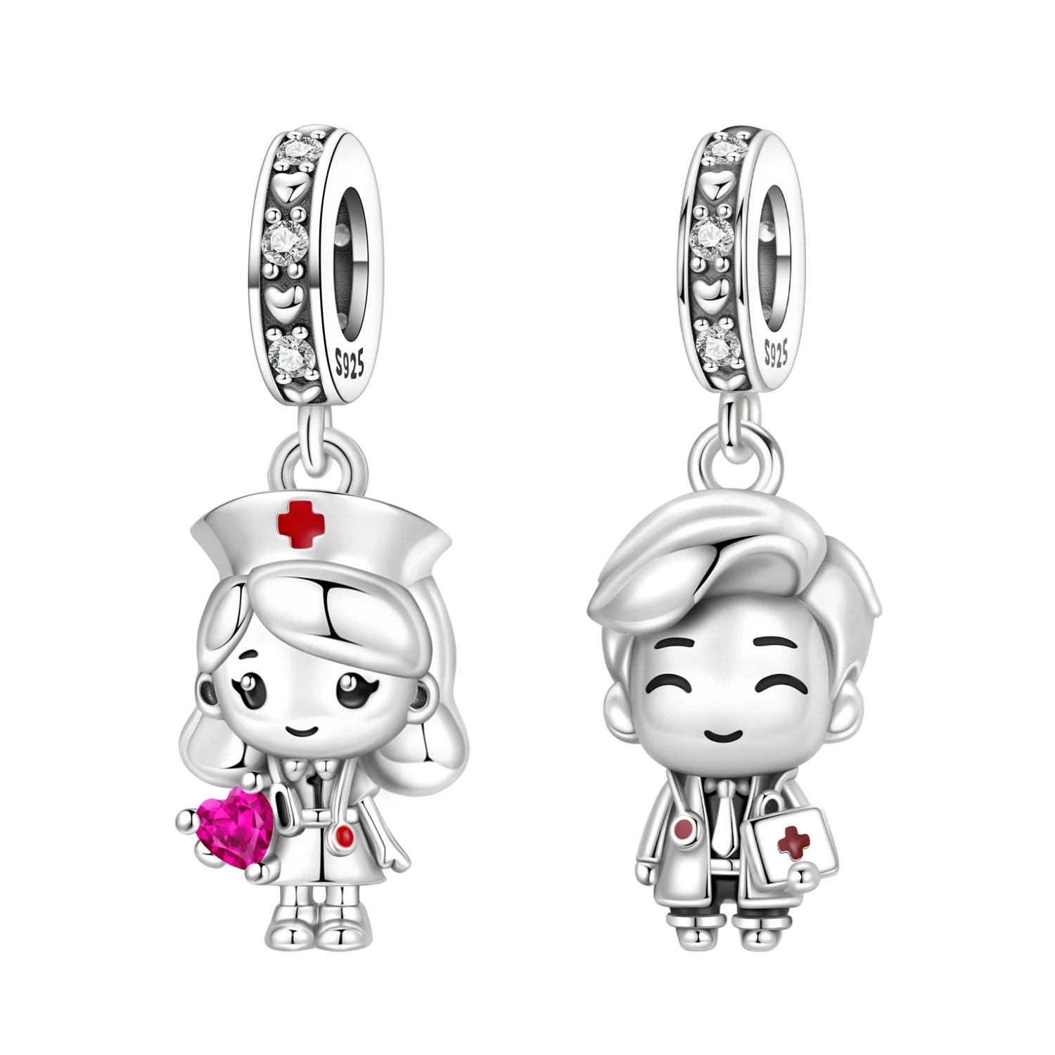 S925 Sterling Silver Heart Medical Pendant Nurse Doctor Healthcare Worker Jewelry DIY Jewelry Making Charm Nurse Day Gift