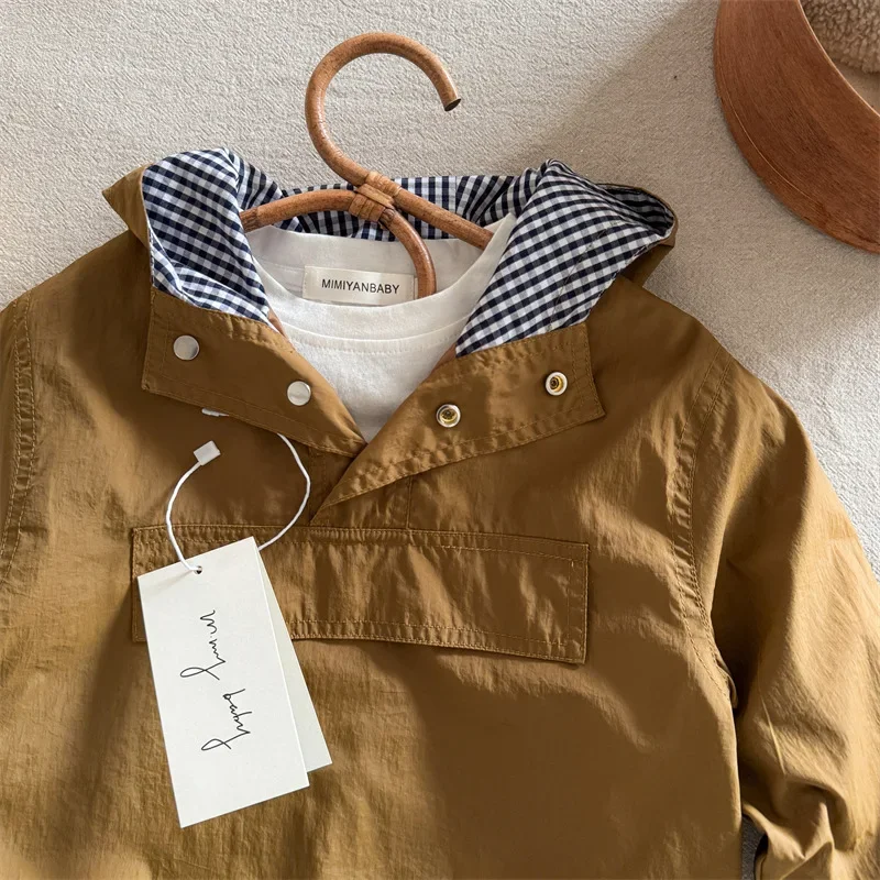 Children's jacket 2025 spring new boys and girls hooded pullover jacket baby tooling jacket tide