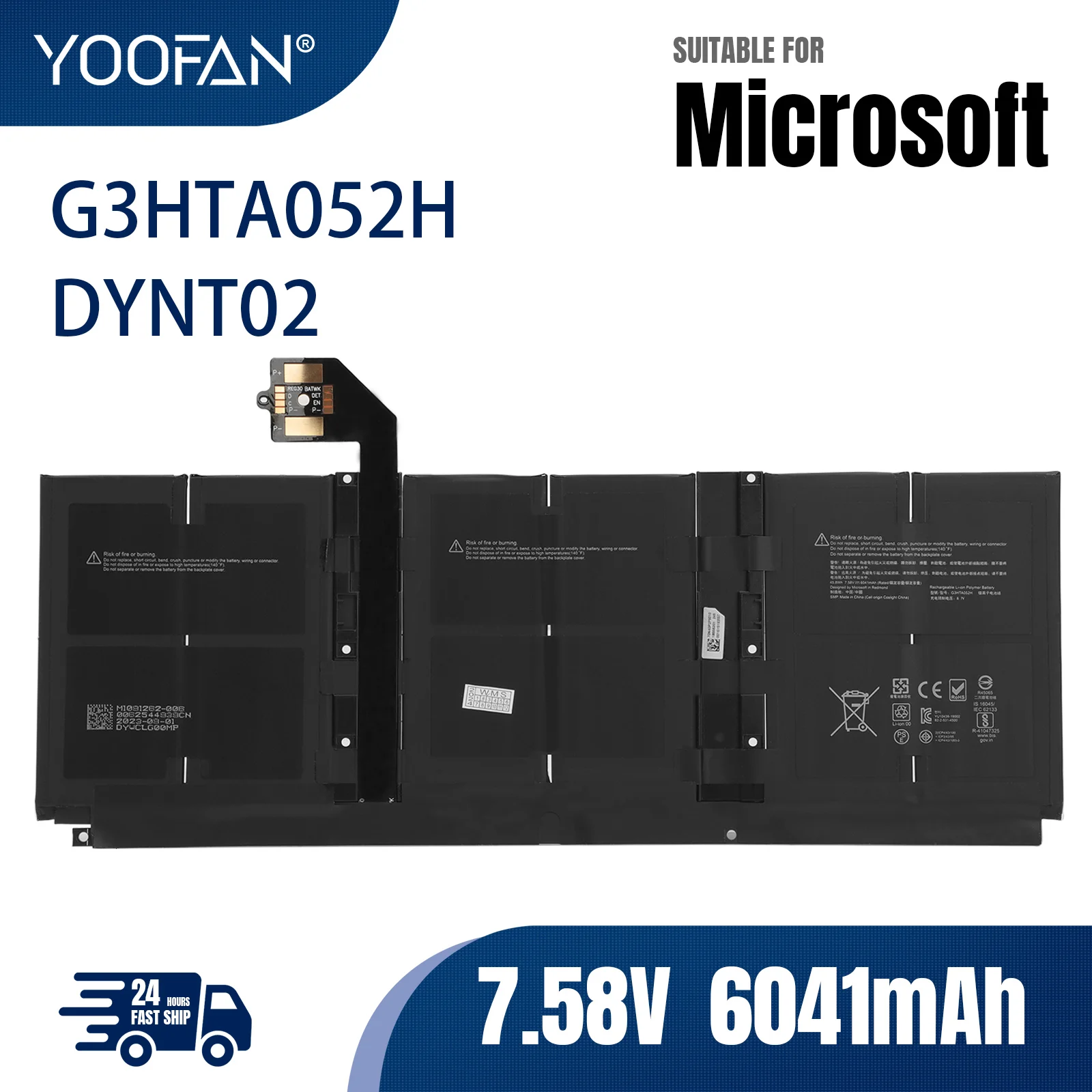 

YOOFAN G3HTA052H DYNT02 Laptop Battery 7.58V 6041mAh 45.8Wh For Microsoft Surface Laptop 3 13.5" 1867 1868 Tablet