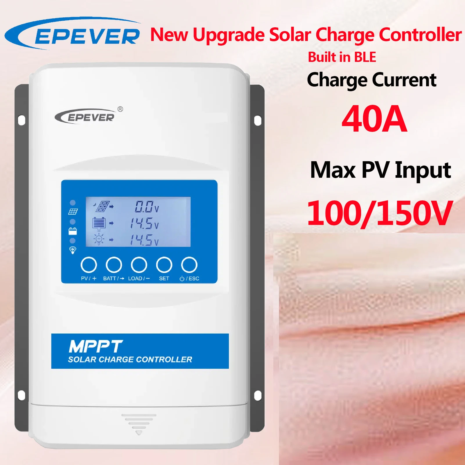 

EPEVER Upgrade XTRA Series Built in BLE 40A MPPT Solar Charge Controller Auto Identify 12V 24V 36V 48V Max PV Input 100V or 150V