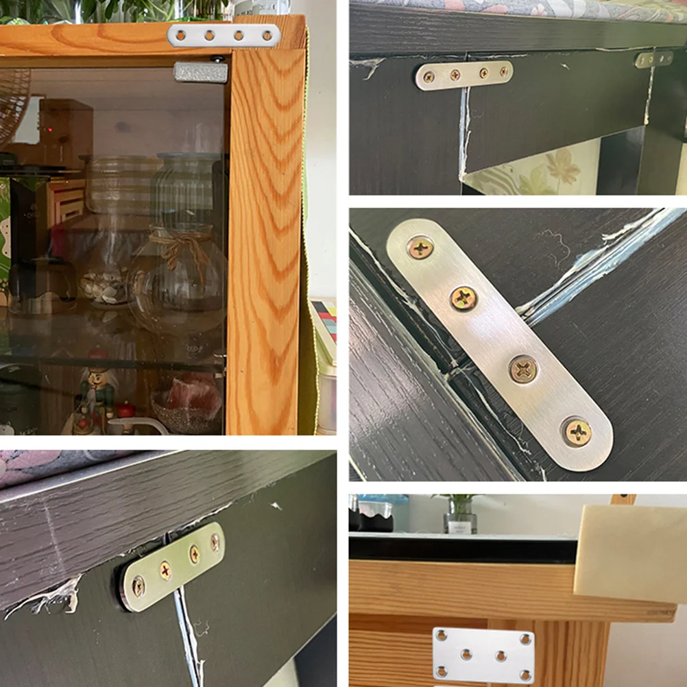 

10Pcs Furniture Fixing Plates Stainless Steel Flat Corner Braces Mending Plates for Wood Shelf Drawer Reinforcement