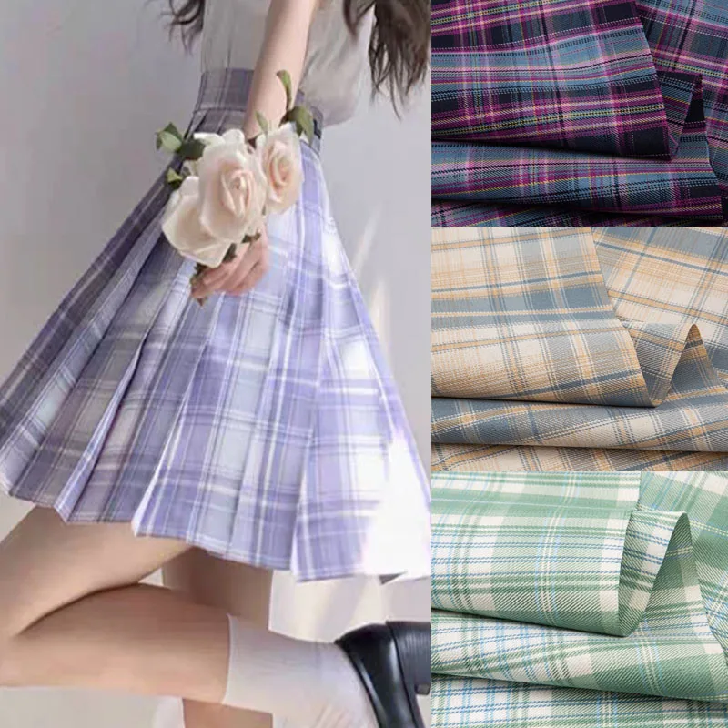 

Japanese Plaid Fabric By Meters for Suits Dresses Clothing Sewing Summer Polyester Cloth Needlework Smooth Breathable Green Blue