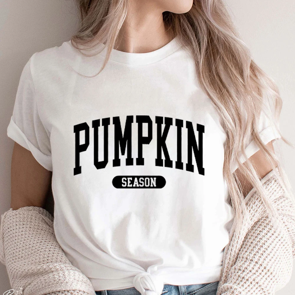 Pumpkin Season Tshirt Trendy Pumpkin Season Arched Varsity Shirt Sublimation Women Clothing Vintage Autumn Shirts Retro Fall Tee