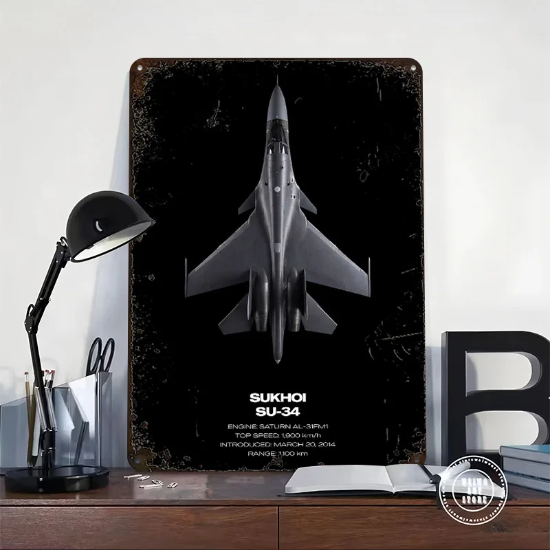 Sukhoi SU-34 Fighter Jet Personalized 3D Textured Metal Poster Wall Art Tinplate Sign for Luxury Decoration Home Funny Signs