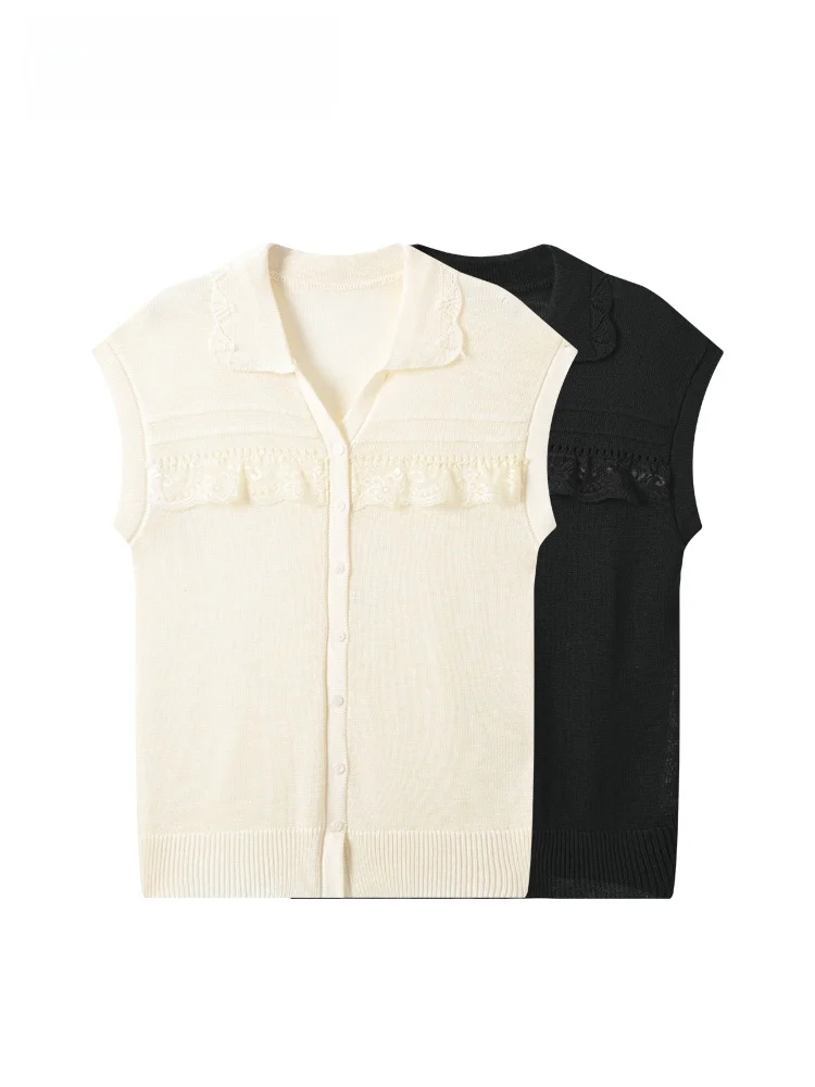 

CaraCLUB plus Size Sleeveless Lace Vest Women's Casual Slimming Summer Top Breathable Comfortable V-Neck Knitted Open Cardigan