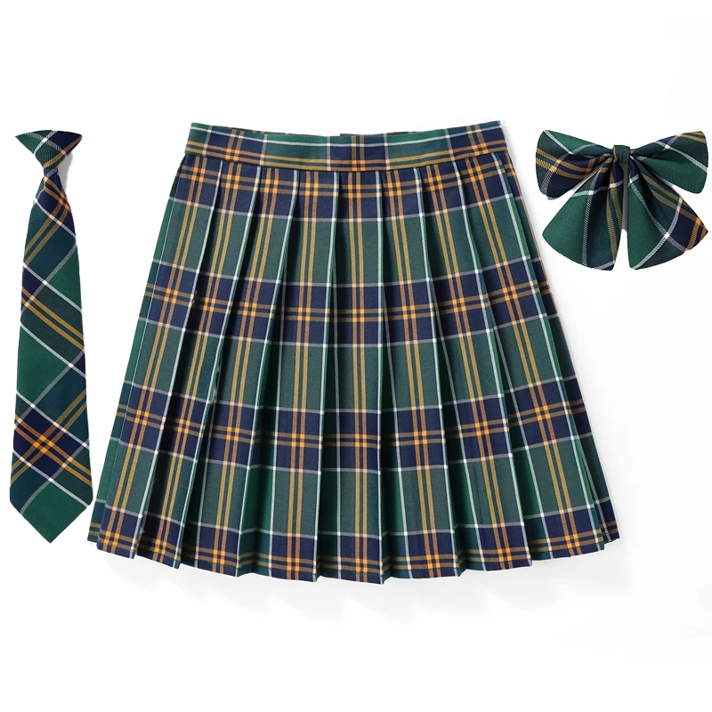 Women High Waist Pleated Skirt Plaid Necktie Summer New Harajuku Preppy Mini A Line Japanese School Uniforms Girls Kawaii Skirt