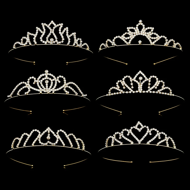 ZANLLOY Golden Shiny Crystal Glass Children's Crown Girl Princess Birthday Hair Accessories Wedding Flower Girl Party Gifts