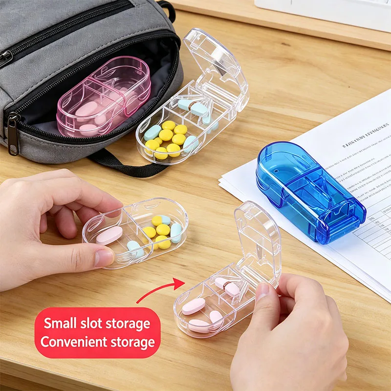 1PCSTransparent Medicine Cutter Small Pill Compartment Storage Box  Travel Home Pill Box Mini Pill Cutter FYQ10